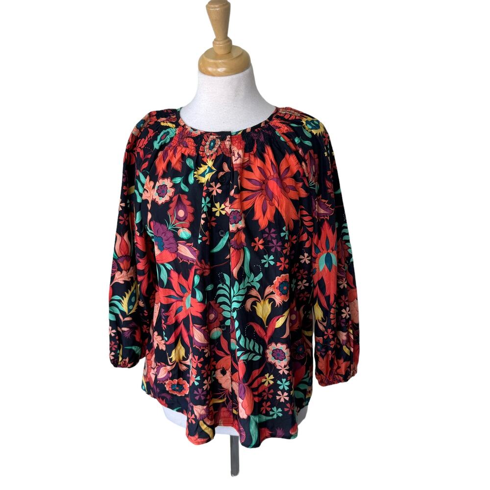 TUCKER NYC Silk Cotton Floral Button Up Blouse Relaxed Fit Size Medium